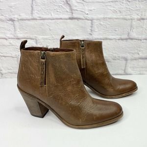Hoss Intropia Distressed Leather Zipper Bootie Brown Block Heel Anthropologie 37